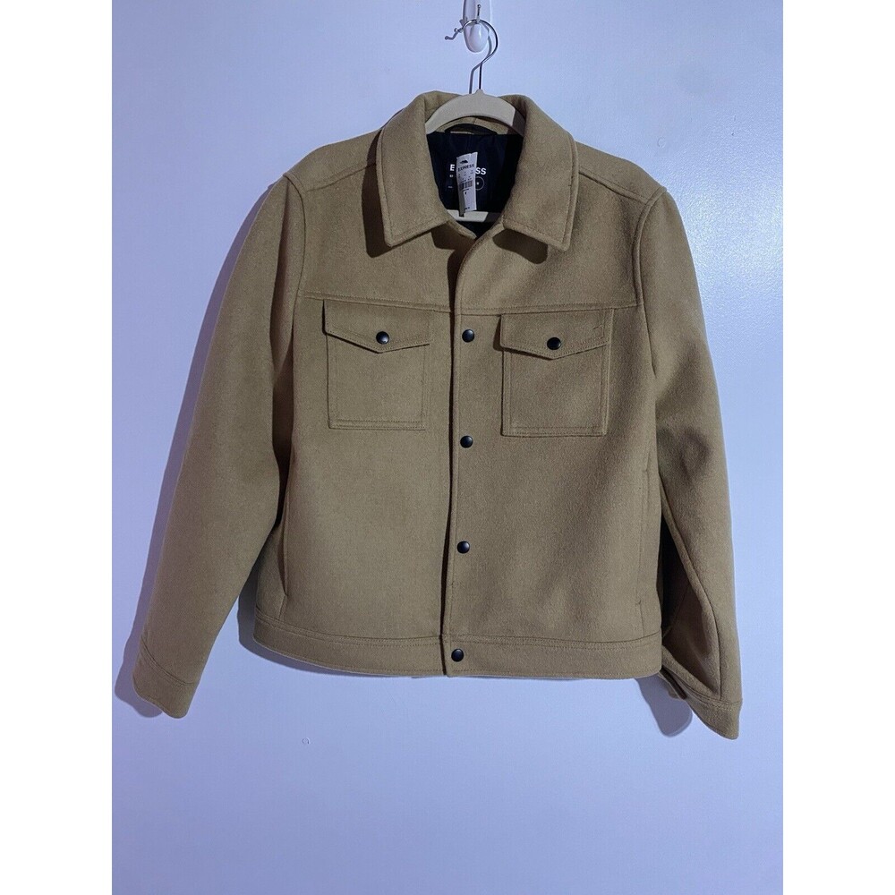 Express Coat Mens‎ Medium Tan Wool Blend Water Resistant Minimalist *Runs Small*